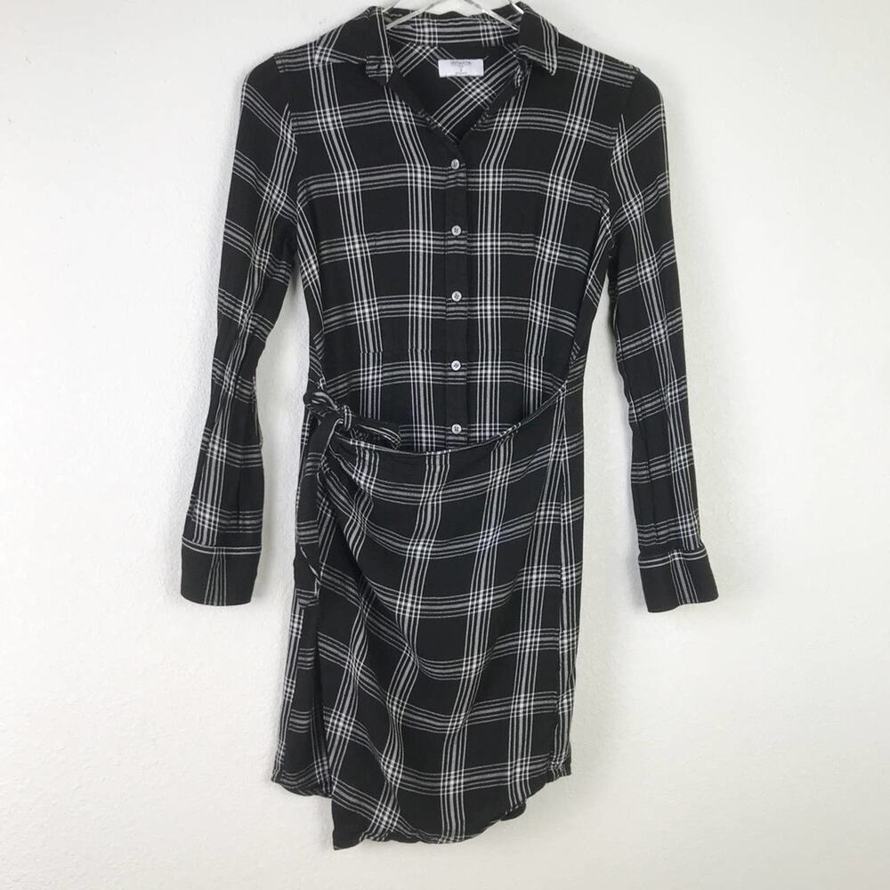 UNTUCKit Tessa Shirt Dress Black White Plaid Wrap Tie Front Button Up Size 2